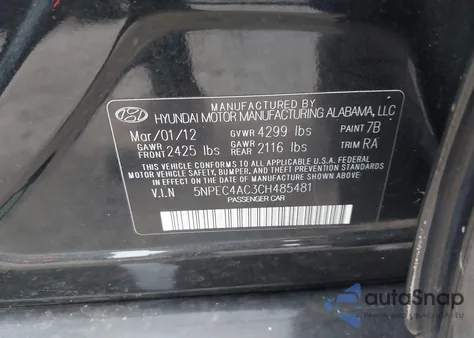 2012 Hyundai Sonata Limited from USA, damaged, VIN 5NPEC4AC3CH485481